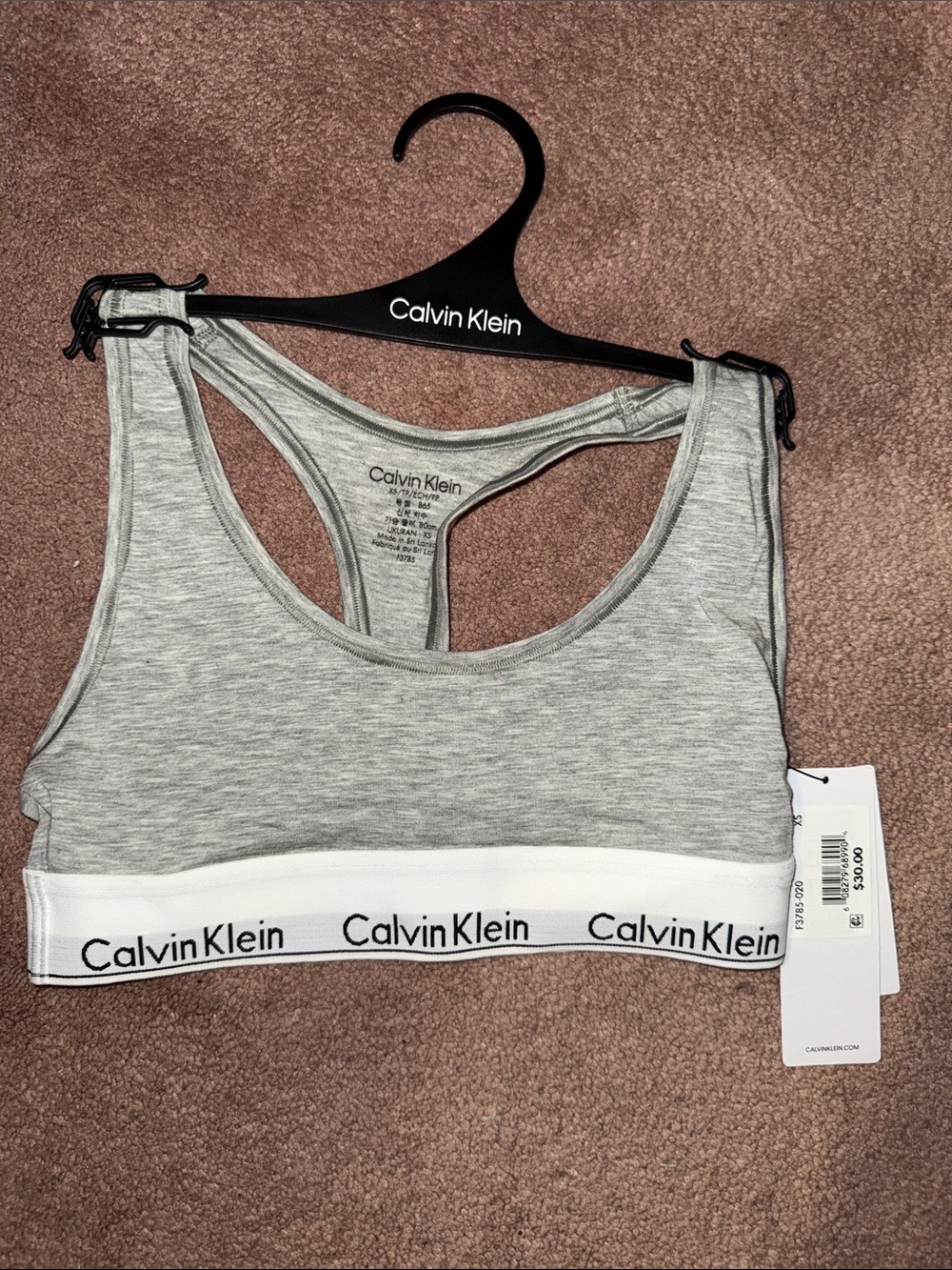 Calvin Klein Heather Grey Logo Elastic Band Bralette NEW XS bralette